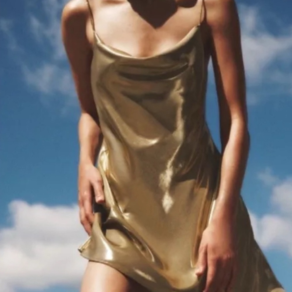 Zara Gold Metallic Slip Dress